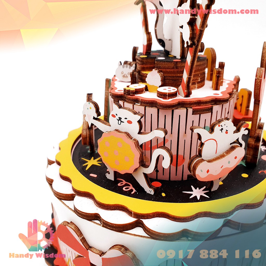 Mô hình hộp nhạc gỗ - Bánh Sinh Nhật - Robotime Birthday Song AM42