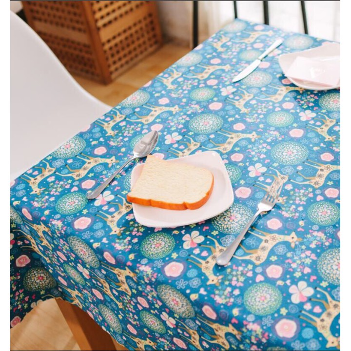 Vải linen họa tiết Hươu sao xanh blue V-C08