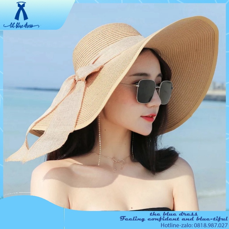 🔥GIÀY BIGSIZE🔥 Nón cói, Mũ cói đi biển cho nữ, chất liệu mũ cói mềm phối nơ đẹp (hình chụp thật) -Q12-vành to nơ dài ✨
