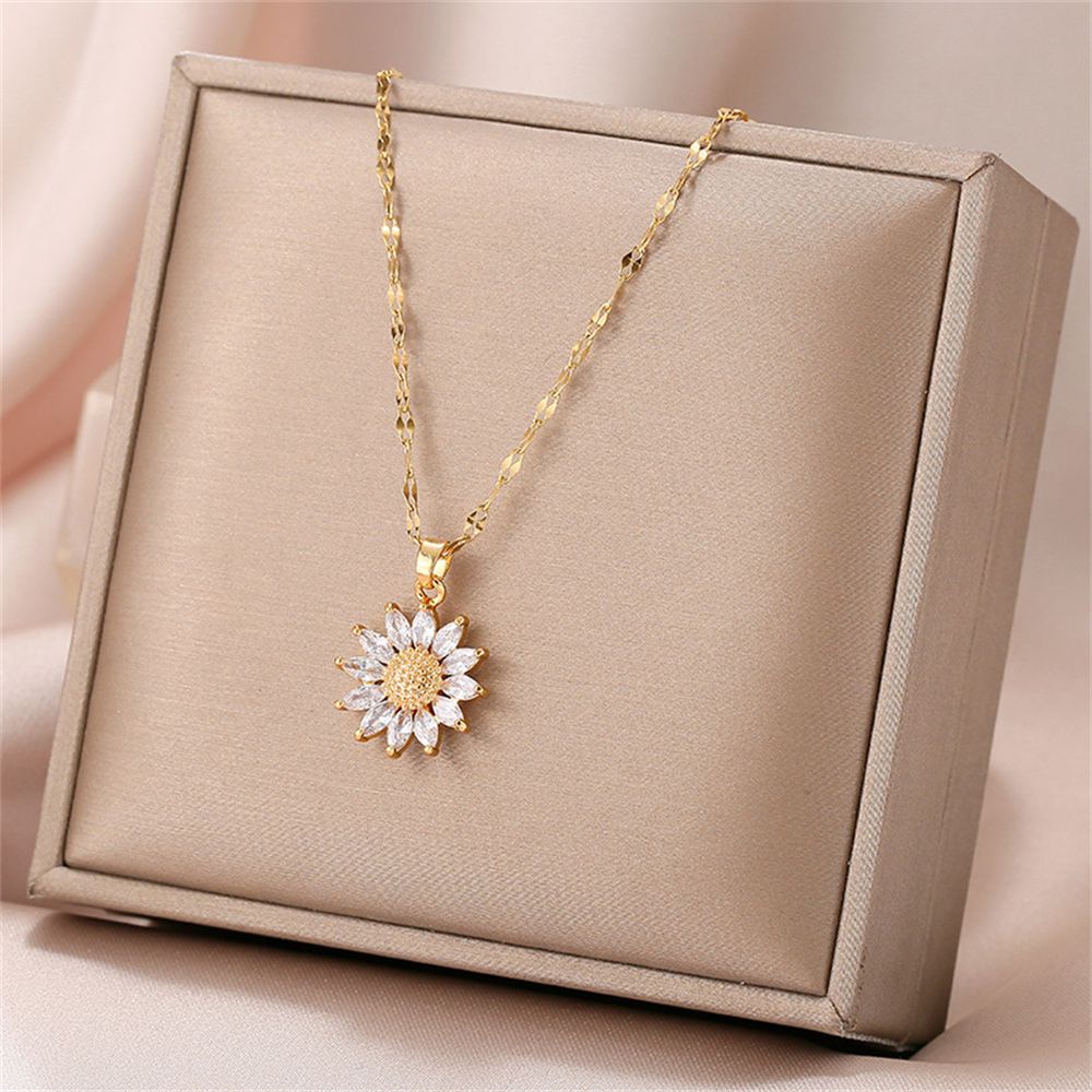 Vòng Cổ Choker Hình Hoa Hướng Dương Bằng Thép Titan Đính Đá Zircon Sang Trọng Phong Cách Boho Thời Trang|Mặt Dây Chuyền