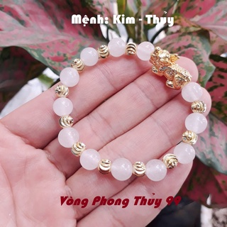 Vòng tỳ hưu đá mã não trắng mix charm, vòng phong thủy mệnh kim, thủy