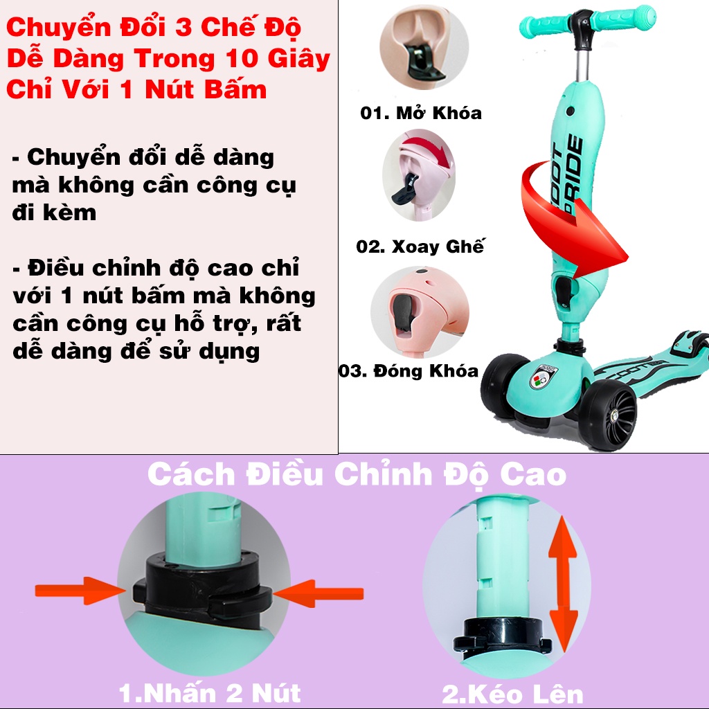 Scooter And Ride Novo X9 Có Tay Đẩy Bánh Xe To Phát Sáng Chịu Tải 50kg - Xe Chòi Chân Cho Bé Từ 1-8 Tuổi