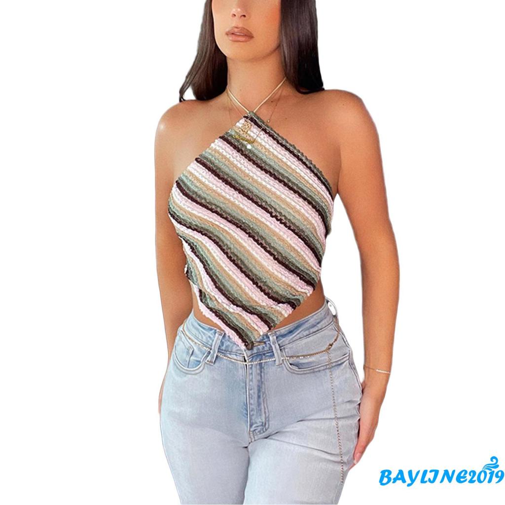 Set Áo 2 Dây Cột Cổ + Chân Váy Ngắn Màu Sắc Tương Phản Thời Trang Mùa Hè Cho Nữ