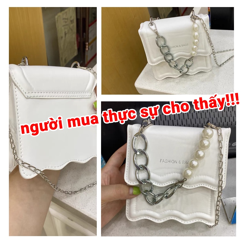 Túi Đeo Chéo Dáng Vuông Nhỏ Màu Trơn Đính Hạt Giả Ngọc Trai Phong Cách Mới 2022 NB00170