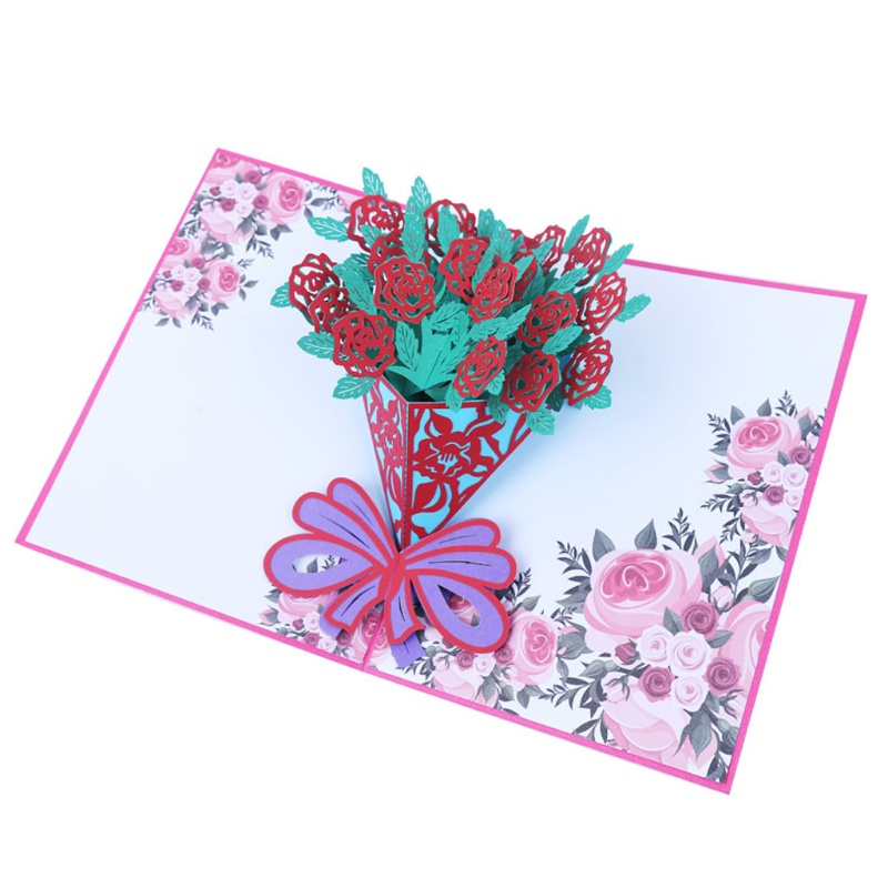 Thiệp Giáng Sinh / Sinh Nhật / Năm Mới Hình Hoa Hồng 3D