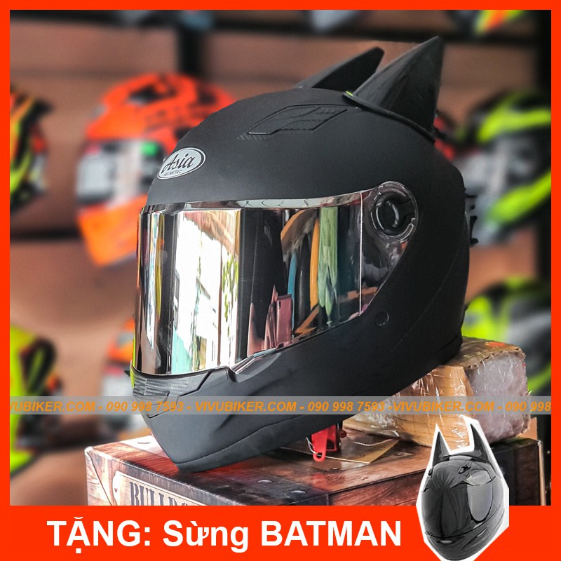 Nón bảo hiểm Fullface giá rẻ Asia m136 tem SRT xanh dương tặng kèm sừng BATMAN - Mũ fullface đen nhám để chọn lựa
