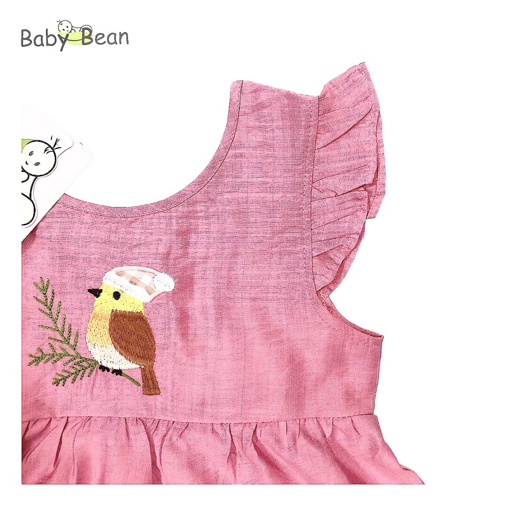 Bộ Đồ Đũi Chéo Lưng Đính Nơ thêu Chim Bé Gái BabyBean (10kg-35kg)