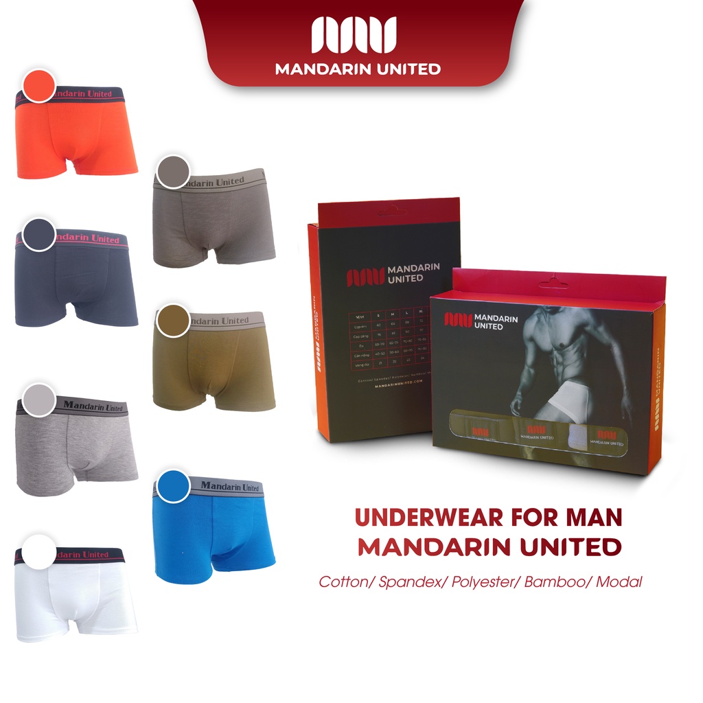 Quần lót nam MANDARIN UNITED sịp đùi trơn vải nhập khẩu thoáng mát - MUCSD006