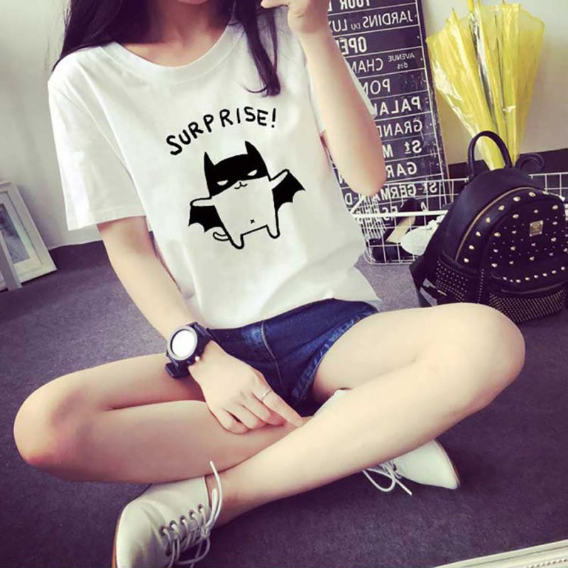 Áo thun nữ ngắn tay in hình Batman hoạt hình dễ thương
