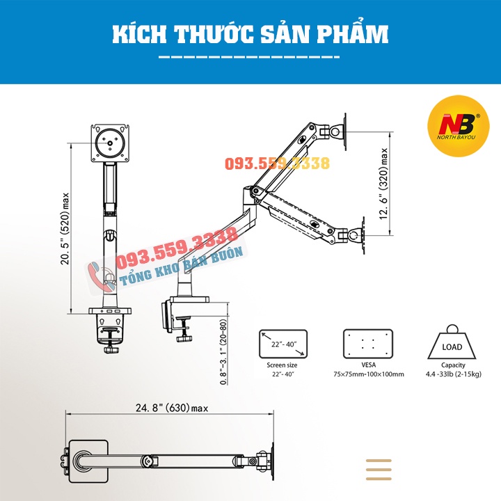 G40 [Màn Hình 22&quot; - 40&quot;] / Giá Treo Màn hình máy tính NB G40 / Giá Đỡ màn hình/ [Cao cấp hơn F80 F100A] NB North Bayou