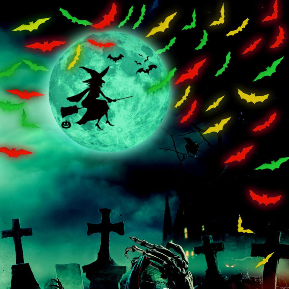 Set 12 Phụ Kiện Trang Trí Halloween Hình Dơi 3D Phát Quang C3V7
