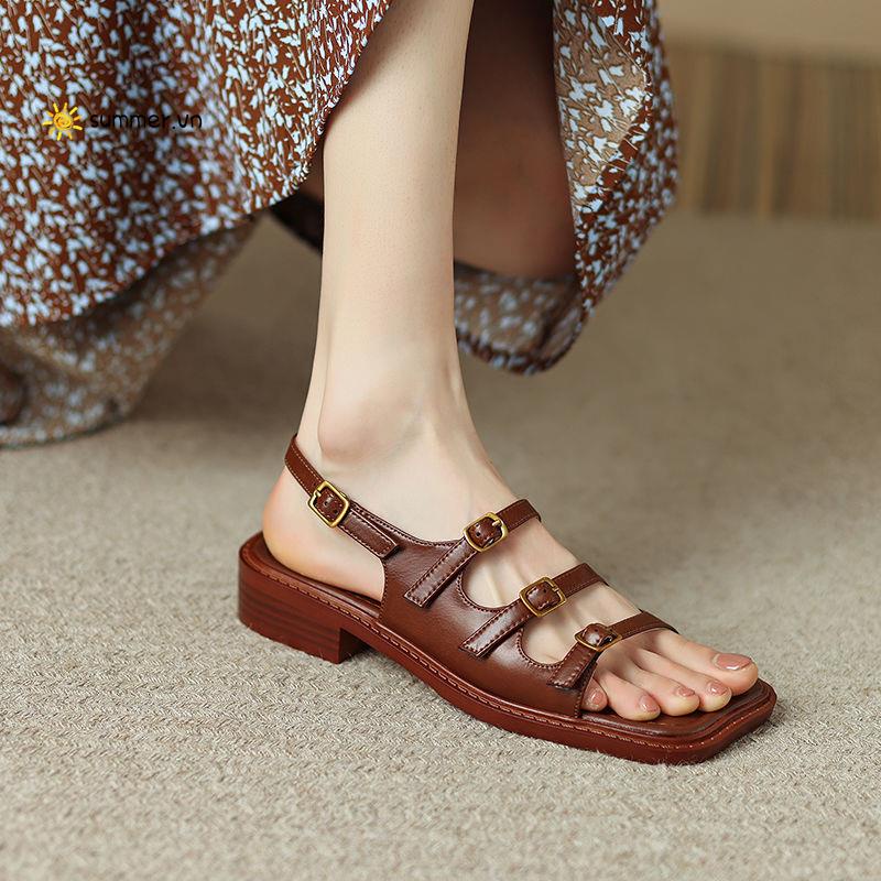 Giày Sandal Đế Dày Bằng Da Mềm Phong Cách Hàn Quốc Cho Nữ