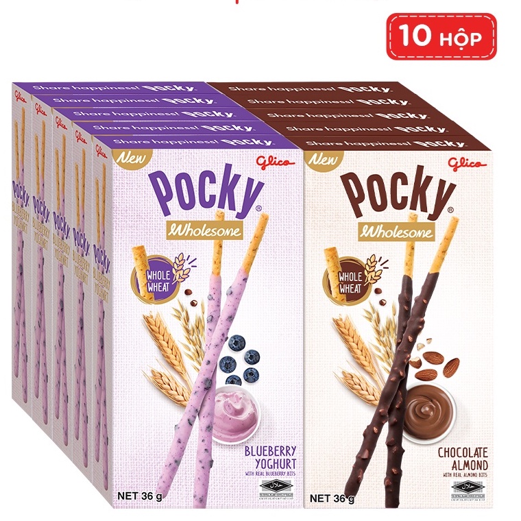 10 Hộp Bánh Que Glico Pocky Vị Socola Hạnh Nhân/Việt Quất Chính Hãng - Bánh Healthy Ngon Khỏe Đẹp
