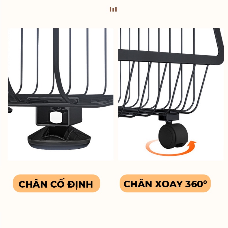 Kệ Giỏ Lưới Đa Năng Có Bánh Xe VANDO Để Rau Củ Quả Đồ Đạc Phòng Bếp Phòng Khách Giá Chuyên Dụng Trưng Bày Siêu Thị