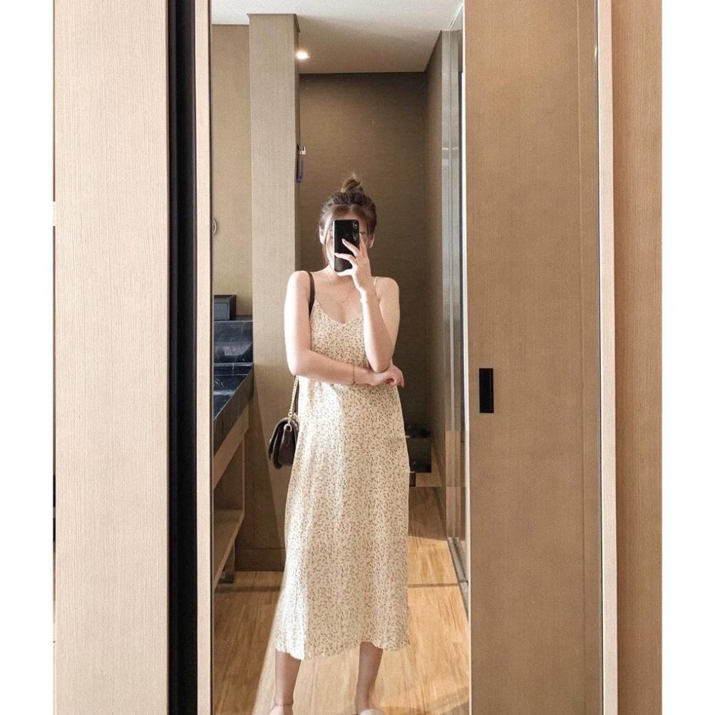 Váy 2 Dây Hoa Nhí Cam PEONYB Nữ [FREESHIP] 🌸 Đầm midi maxi mặc đi biển, dáng suông dài cổ tim bánh bèo Ulzzang 🌸  ྇