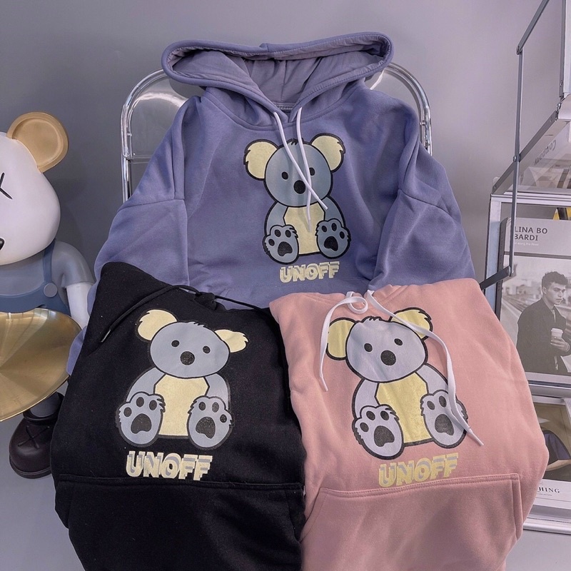 Áo khoác chui đầu hoodie nỉ ngoại tay phồng in gấu gola unisex ulzzang nam nữ