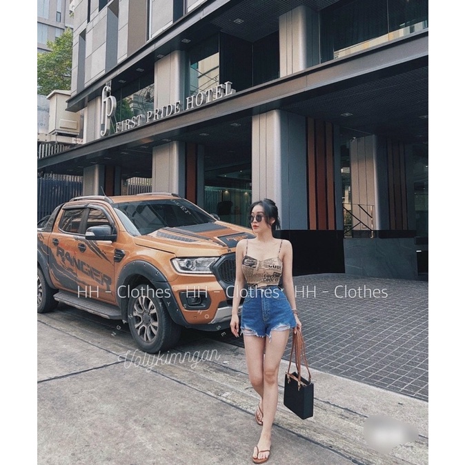 áo 2s 2 dây đệm ngực hoạ tiết chữ báo