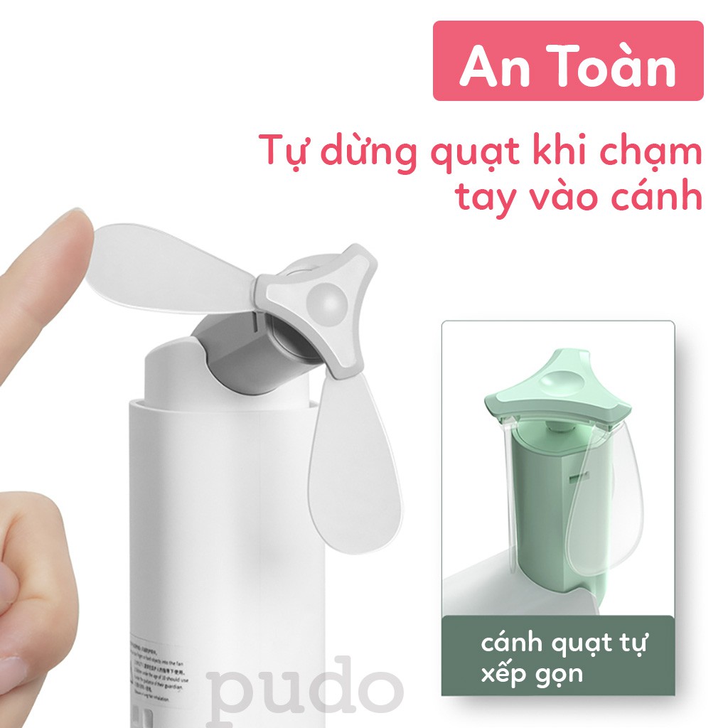 Quạt mini cầm tay thông minh cánh quạt gấp siêu gọn tự tắt khi chạm vào sạc usb pin lâu 13 tiếng chính hãng Baseus