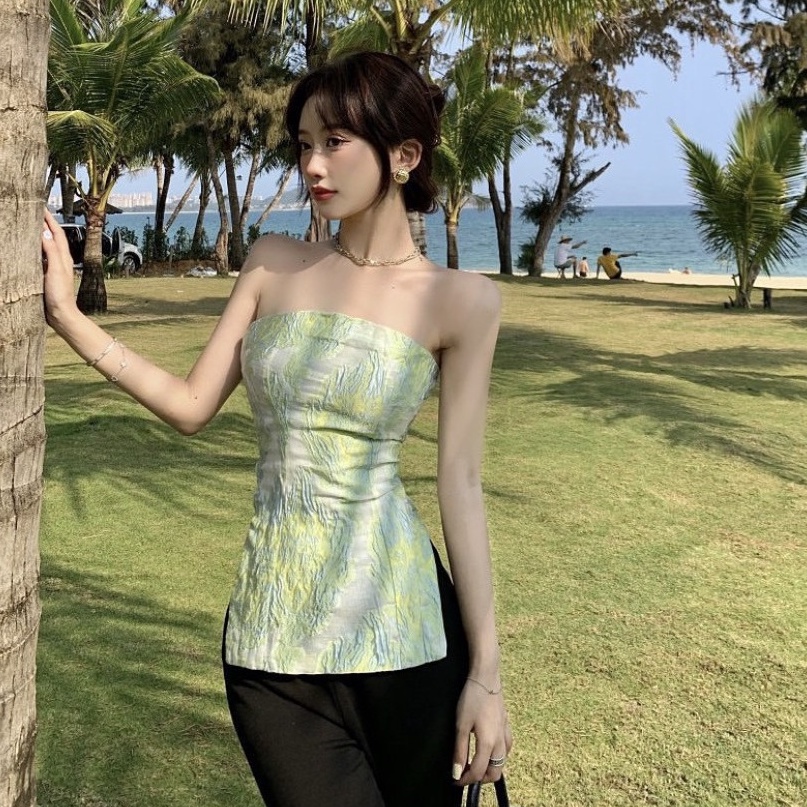 Áo Ống Xanh Xẻ Eo Chất Vải Nhăn Cực Lạ , [AdorablexBeautiful], Top Hở Lưng Thời Trang Ulzzang Hot Trend 2022 Ảnh Thật