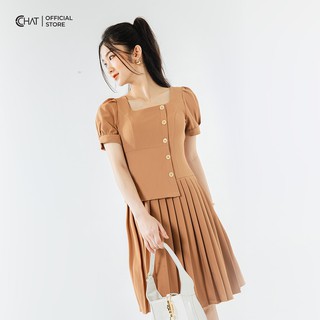 Váy cổ U dập ly CCHAT