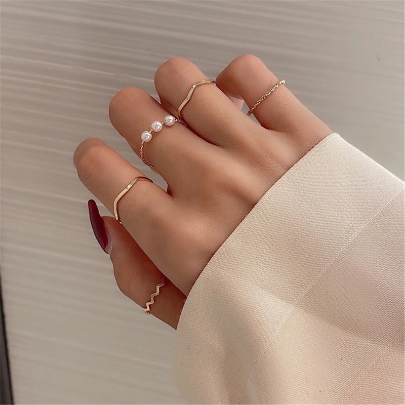 set 5c nhẫn thanh mảnh phong cách Hàn Quốc