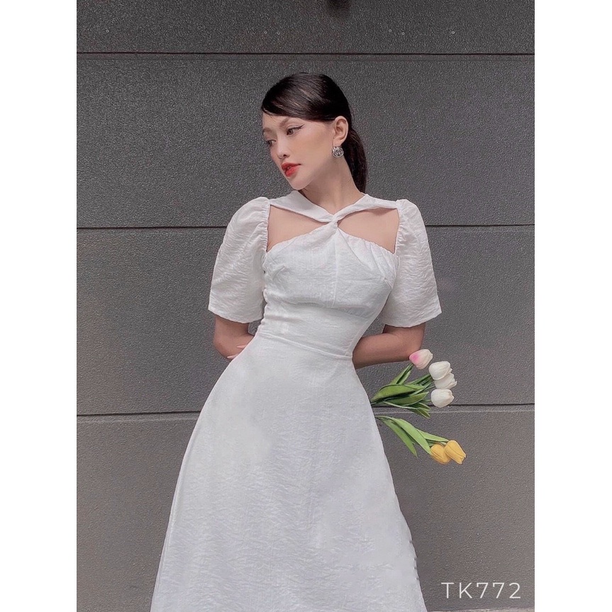 Đầm xoắn ngực dáng dài, có tay basic mặc đầm Tết siêu xinh nha , size SML, hàng thiết kế