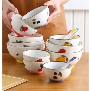 Bộ bát ăn cơm , muỗng, vá muôi canh sứ men tiêu cao cấp nhiều họa tiết Fiore