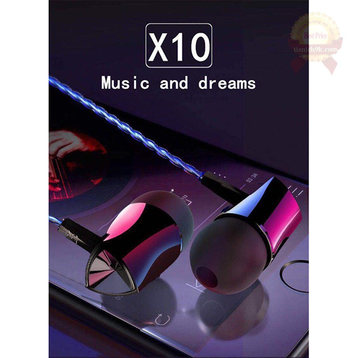 Tai nghe nhét tai in-ear X10 có mic dây FLAT TPE chống xoắn bass ấm âm hay cao cấp – F739SP2