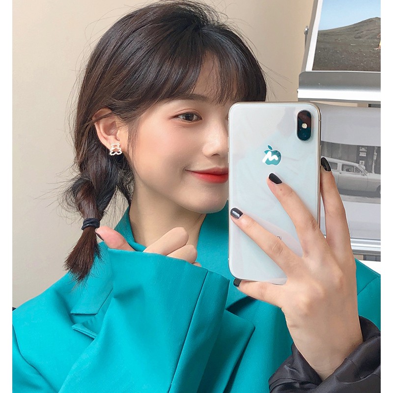 Bông Tai Hình Gấu Đính Ngọc Trai Đơn Giản Cho Nữ