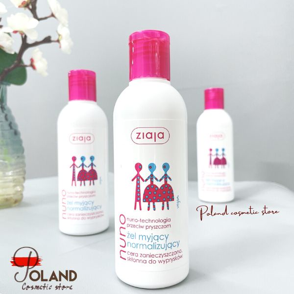 Sữa rửa mặt Ziaja Nuno 200ml, Sữa rửa mặt dạng gel ngừa mụn trắng da cho da dầu, không gây kích ứng