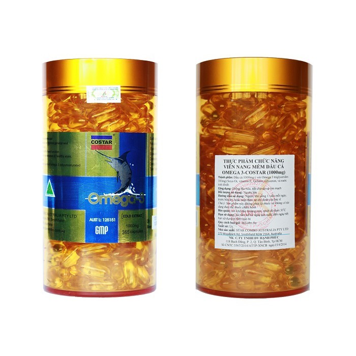 Dầu cá Costar Omega 3 1000mg tăng cường sức khỏe bổ tim mạch, trí não, tăng cường thị lực, Chai 365 viên