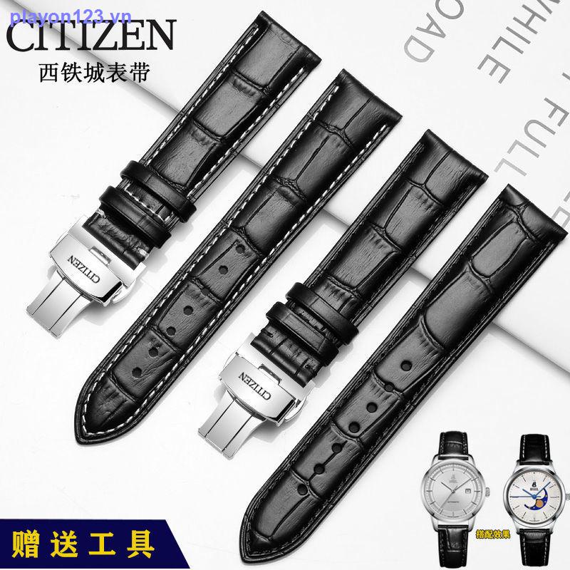 Dây Đồng Hồ Bằng Da Bò Thật Khóa Cài Hình Bướm 19 20 22 23mm