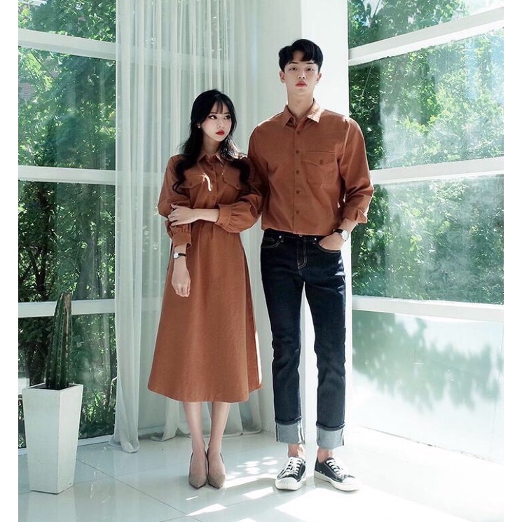 Set đồ đôi áo sơ mi nam - đầm nữ thiết kế dễ thương thời trang TrungNguyen TN33 (Kèm ảnh thật)