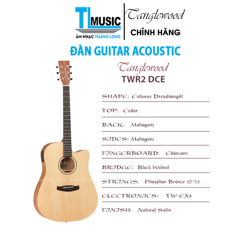 [CHÍNH HÃNG] ĐÀN GUITAR ACOUSTIC TANGLEGOOD TWR2DCE