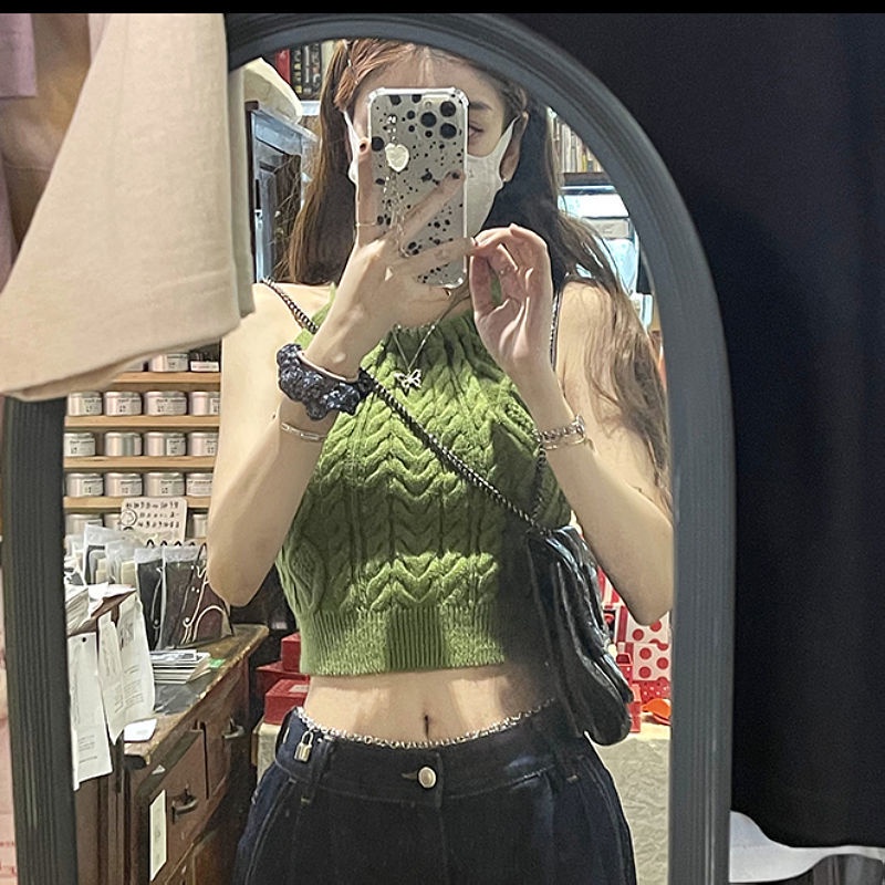 COZOK Áo Dệt Kim Không Tay Hở Lưng Gợi Cảm Cho Nữ