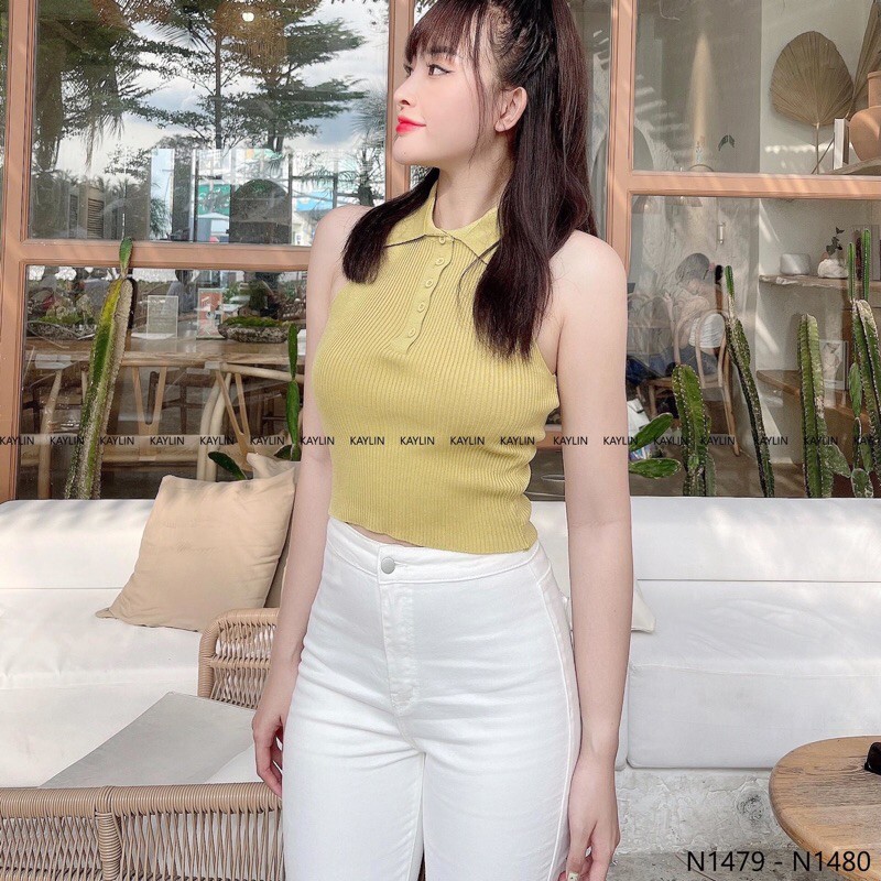áo len kiểu yếm cổ V bẻ hàng khuy - hàng cúc (k269#)