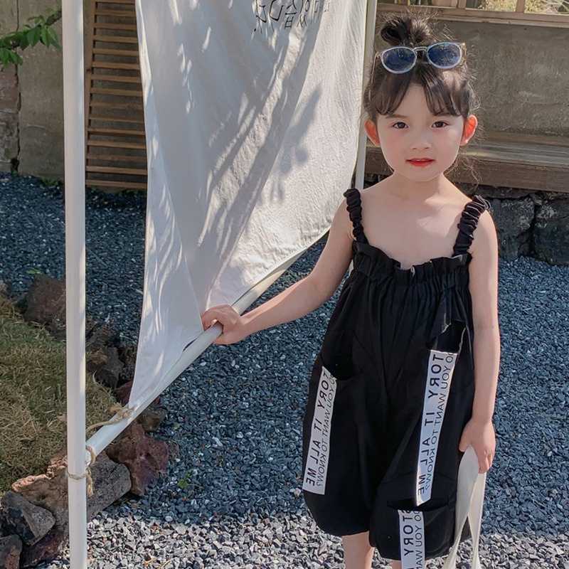 Se7en Áo liền quần Sát Nách Ống Rộng Màu Trơn Dễ Thương Thời Trang Mùa Hè Cho Bé Gái