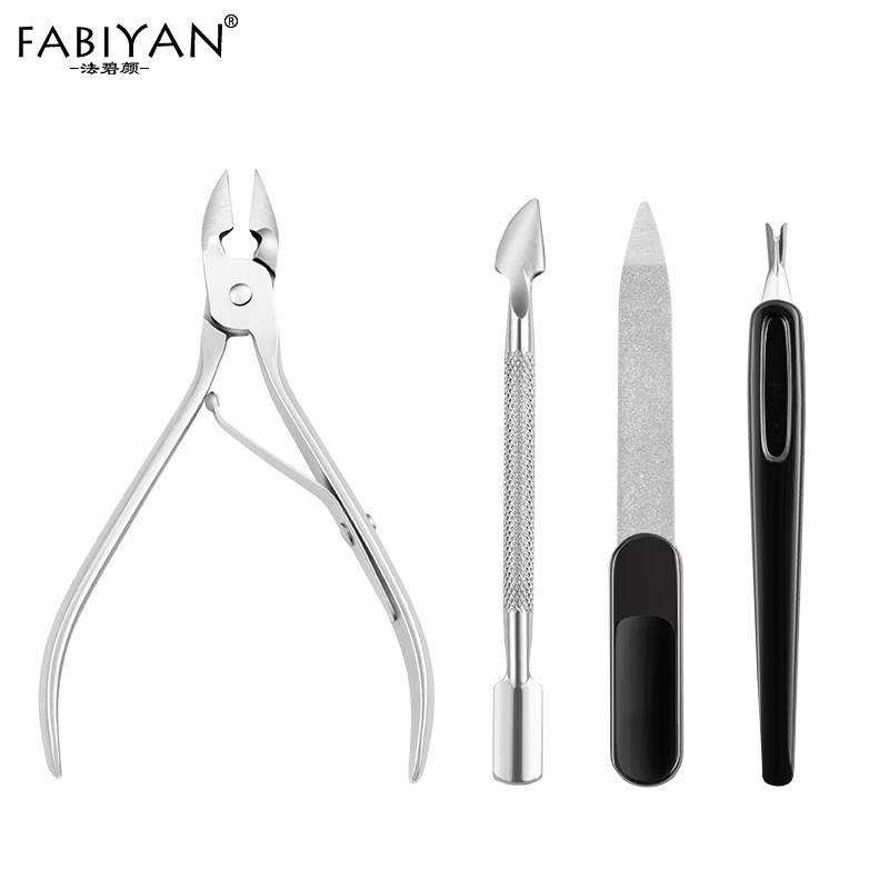 Bộ 4 dụng cụ làm móng FABIYAN gồm dụng cụ đẩy biểu bì/ kềm cắt móng/ nĩa loại da chết/ dũa móng tiện dụng