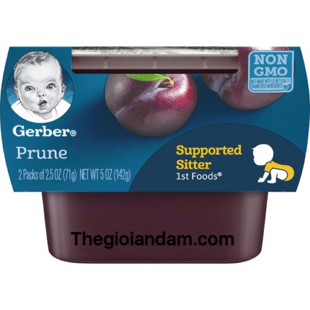 Set 2 Hũ Trái Cây Nghiền Gerber NON GMO Vị Prunes Trị Bón Step 1