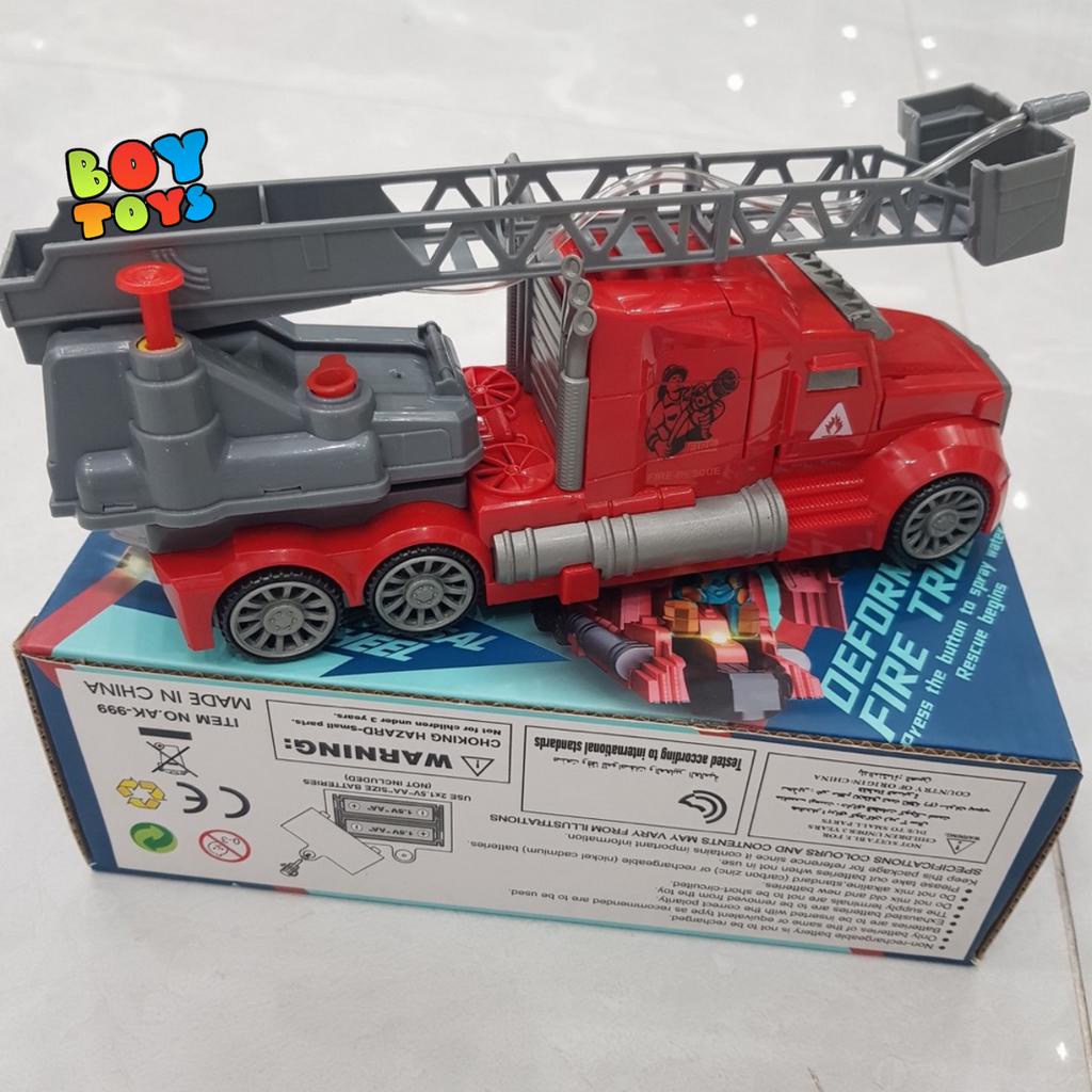 Combo 2 xe đồ chơi cứu hỏa phun nước biến hình và xe trộn bê tông biến hình