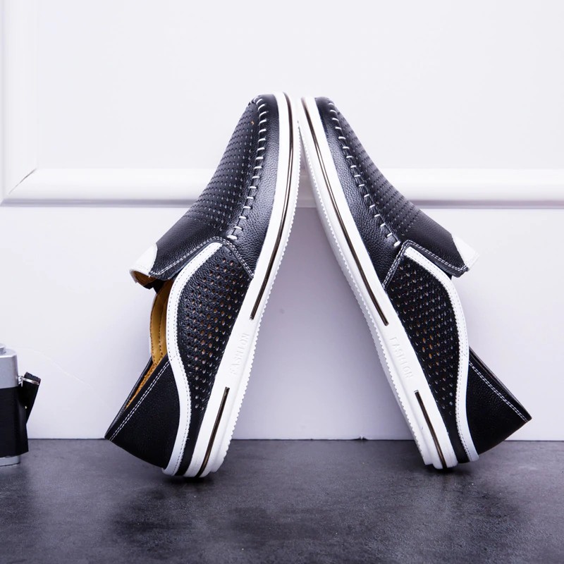 Giày lười bằng da thiết kế dạng lưới thời trang cho nam