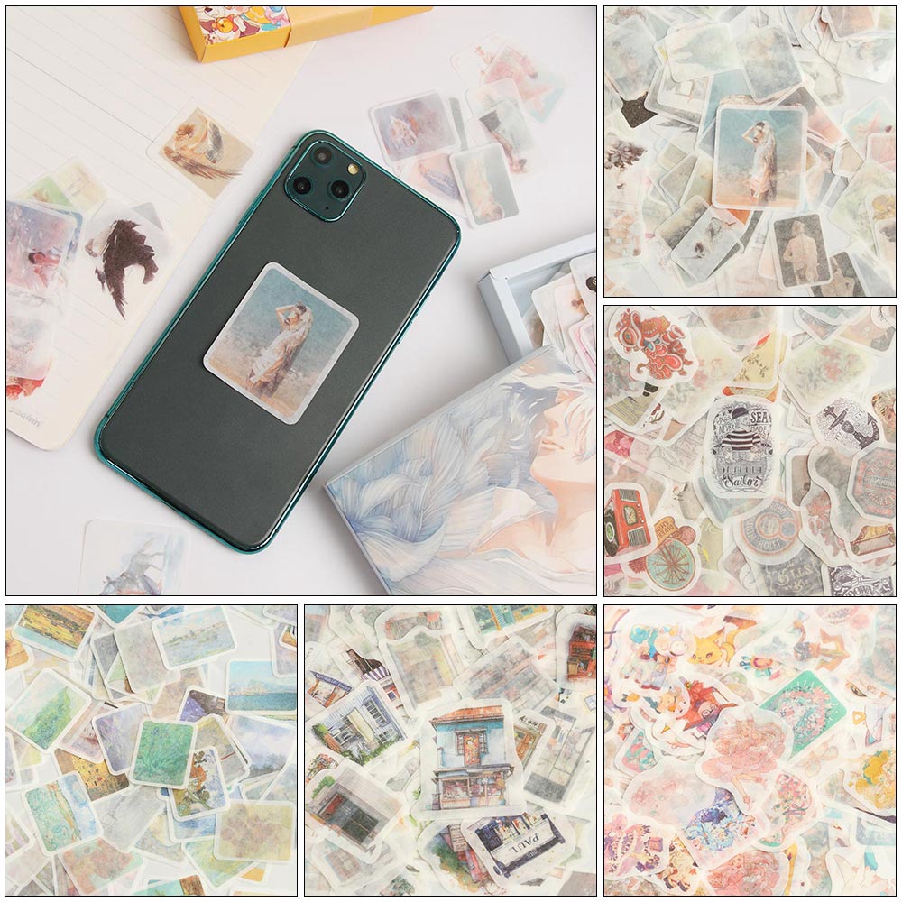 Hộp 200 Tờ Nhãn Dán Hoạt Hình Bằng Giấy Dễ Thương Trang Trí Tạp Chí / Sổ Lưu Niệm / Văn Phòng Phẩm / Đồ Dùng Học Tập DIY