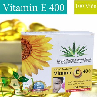 Vitamin E 400 Đẹp Da, Mờ Thâm, Chống Lão Hóa, Làm Sáng Và Mịn Da, Làm Da Sáng Tự Nhiên Có Tính Chất Nha Đam Hộp 100 Viên