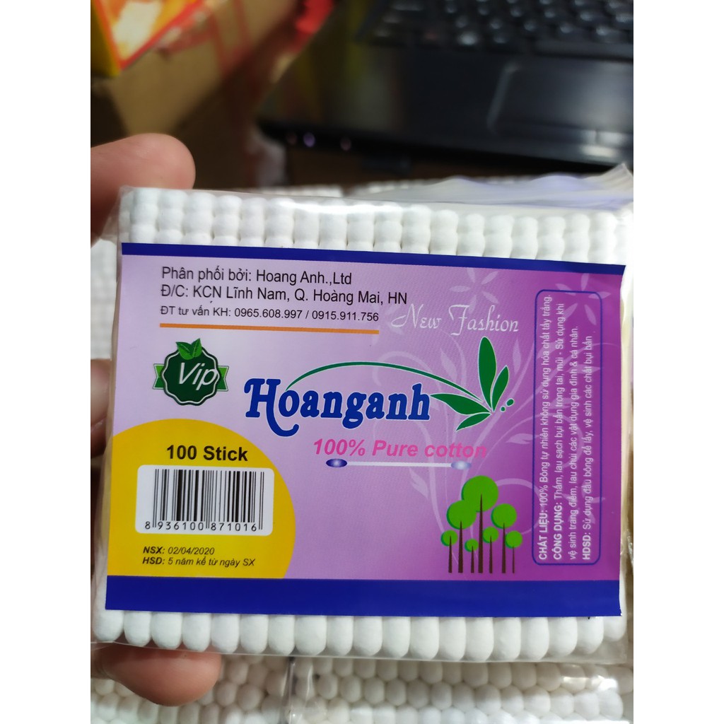 4 GÓI- 100 que/gói tăm bông thân gỗ (thân thiện với môi trường)- có video