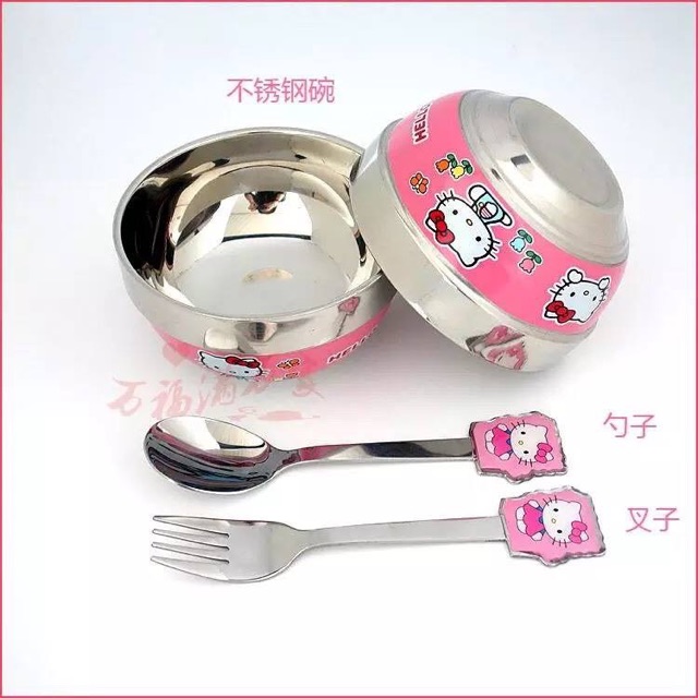 Bộ 2 Bát Chống Nóng Kèm Thìa Đũa Cho Bé Yêu Hình Hoạt Hình Siêu Xinh