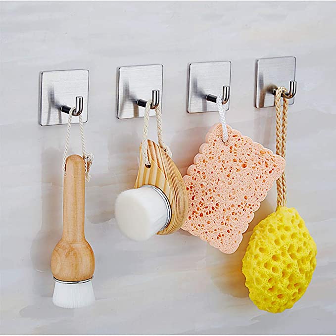 [1Pcs 304 Creative Seamless Stainless Steel Self Adhesive Hanging Hooks][ Clothes Towel Bathroom Kitchen Wall Hanger ][Nail-Free Space Saving Door Storage Heavy Duty Self Adhesive Rack Hanger]