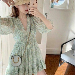 Đầm hoa xanh nữ tính