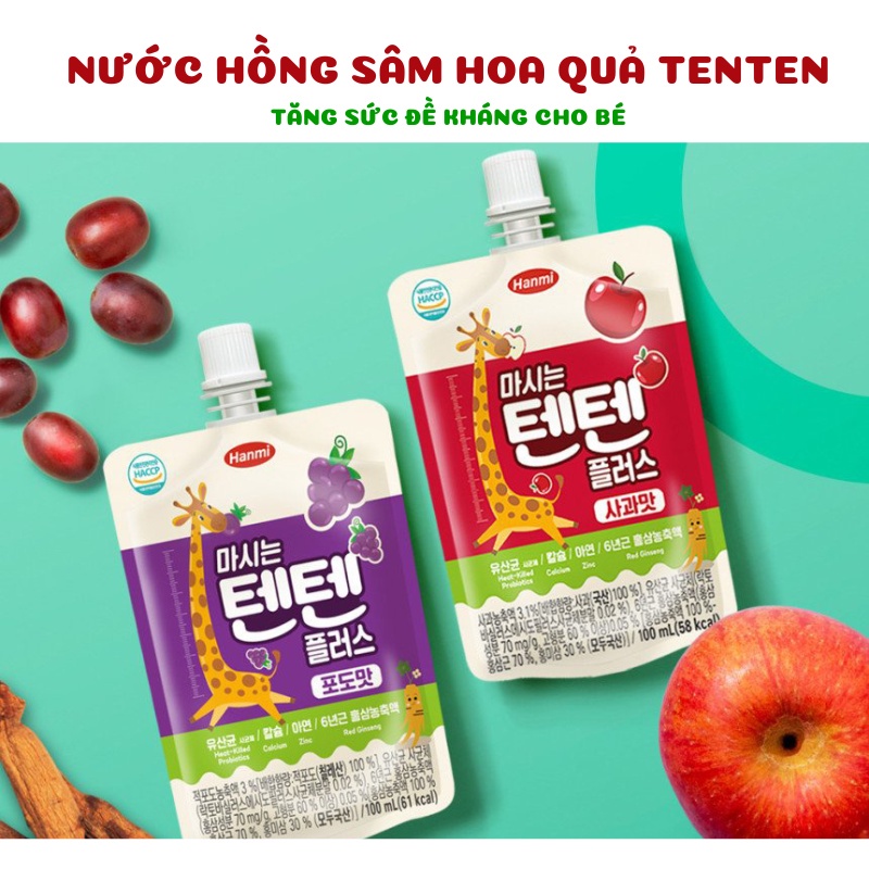 Nước Hồng Sâm Hoa Quả TENTEN - Bổ Sung Vitamin và Khoáng Chất Cho Bé (100ml/gói) - FORBEE