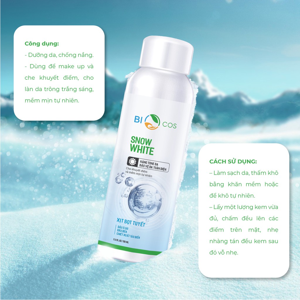 Xịt Lạnh Snow White BIO COSMETICS Làm Trắng Da Giúp Nâng Tone Và Bảo Vệ Da Toàn Diện 150 ml. | BigBuy360 - bigbuy360.vn
