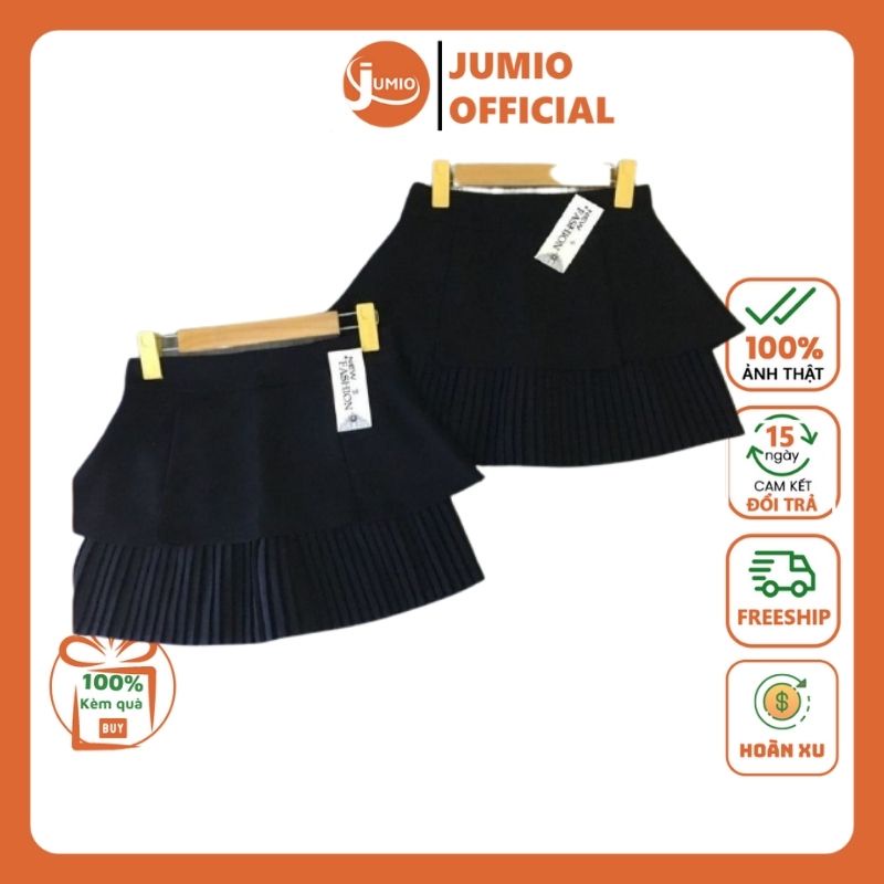 Chân váy xếp ly ngắn nữ đen lưng cao dáng xòe đẹp 2 tầng thời trang cá tính JUMIO